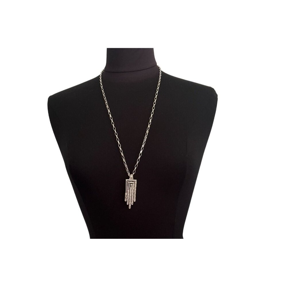 Vintage Monet 28” Silver-Tone Geometric Pendant Necklace